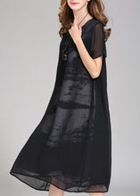 Load image into Gallery viewer, Boutique Black O Neck Print Patchwork Chiffon Dress Summer