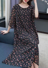 Load image into Gallery viewer, Boutique Black O Neck Print Patchwork Chiffon Dresses Summer