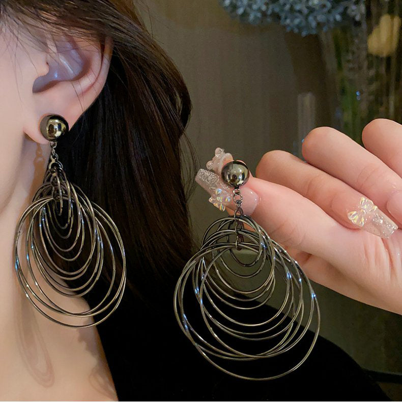 Boutique Black Stainless Steel Alloy Hollow Out Drop Earrings