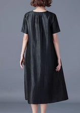 Load image into Gallery viewer, Boutique Black V Neck Pockets Patchwork Loose Silk Dress Summer