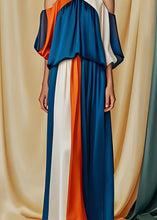 Load image into Gallery viewer, Boutique Blue Cold Shoulder Wrinkled Silk Jumpsuit Summer