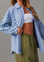 Load image into Gallery viewer, Boutique Blue Peter Pan Collar Plaid Patchwork Denim Shirts Coats Fall