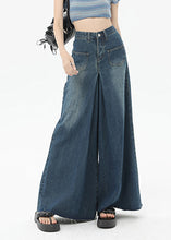 Load image into Gallery viewer, Boutique Blue Pockets High Waist Denim Wide Leg Pants Summer