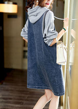 Load image into Gallery viewer, Boutique Blue hooded Pockets Button Patchwork Fall Long sleeve Denim Mid Dress