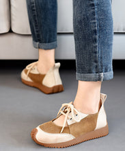 Load image into Gallery viewer, Boutique Camel Suede Splicing Lace Up Flat Shoes