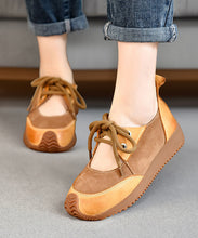 Load image into Gallery viewer, Boutique Camel Suede Splicing Lace Up Flat Shoes