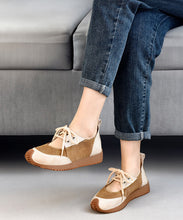 Load image into Gallery viewer, Boutique Camel Suede Splicing Lace Up Flat Shoes