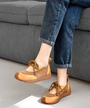 Load image into Gallery viewer, Boutique Camel Suede Splicing Lace Up Flat Shoes