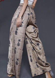 Boutique Champagne Print Draping Chiffon Straight Pants Summer