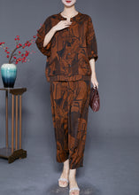 Load image into Gallery viewer, Boutique Coffee Print Pockets Silk Women Sets 2 Pieces Summer