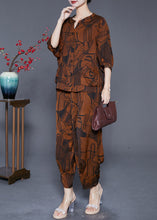 Load image into Gallery viewer, Boutique Coffee Print Pockets Silk Women Sets 2 Pieces Summer