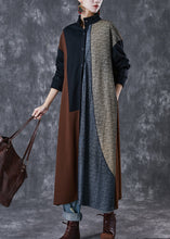 Load image into Gallery viewer, Boutique Colorblock Stand Collar Patchwork Cotton Long Dresses Spring