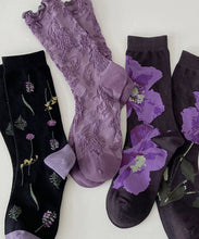 Load image into Gallery viewer, Boutique Fashion Purple Jacquard Cotton Mid Calf Socks