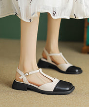 Load image into Gallery viewer, Boutique Faux Leather Buckle Strap Splicing Beige Sandals