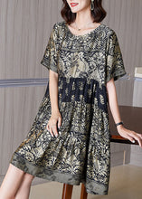 Load image into Gallery viewer, Boutique Gold O-Neck Print Wrinkled Patchwork Silk Dresses Summer