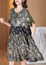 Load image into Gallery viewer, Boutique Gold O-Neck Print Wrinkled Patchwork Silk Dresses Summer