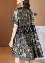 Load image into Gallery viewer, Boutique Gold O-Neck Print Wrinkled Patchwork Silk Dresses Summer