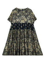 Load image into Gallery viewer, Boutique Gold O-Neck Print Wrinkled Patchwork Silk Dresses Summer