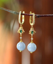 Load image into Gallery viewer, Boutique Gold Sterling Silver Overgild Inlaid Zircon Jade CrystalDrop Earrings