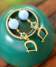 Load image into Gallery viewer, Boutique Gold Sterling Silver Overgild Inlaid Zircon Jade CrystalDrop Earrings