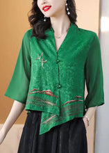 Load image into Gallery viewer, Boutique Green Asymmetrical Embroidered Silk Shirt Tops Bracelet Sleeve