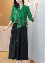 Load image into Gallery viewer, Boutique Green Asymmetrical Embroidered Silk Shirt Tops Bracelet Sleeve