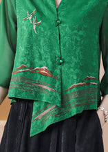 Load image into Gallery viewer, Boutique Green Asymmetrical Embroidered Silk Shirt Tops Bracelet Sleeve