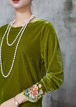 Load image into Gallery viewer, Boutique Green Embroidered Silk Velour Blouses Spring