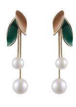 Load image into Gallery viewer, Boutique Green Leaf Pearl Metal Drop Earrings