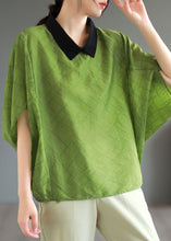 Load image into Gallery viewer, Boutique Green Peter Pan Collar Patchwork Cotton T Shirt Tops Batwing Sleeve