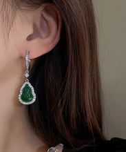 Load image into Gallery viewer, Boutique Green Sterling Silver Inlaid Zircon Jade Gourd Drop Earrings