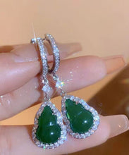 Load image into Gallery viewer, Boutique Green Sterling Silver Inlaid Zircon Jade Gourd Drop Earrings