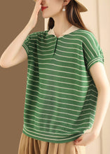 Load image into Gallery viewer, Boutique Green Striped Peter Pan Collar Patchwork Linen Knit Top Summer