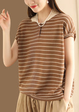 Load image into Gallery viewer, Boutique Green Striped Peter Pan Collar Patchwork Linen Knit Top Summer