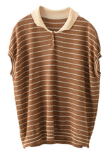 Load image into Gallery viewer, Boutique Green Striped Peter Pan Collar Patchwork Linen Knit Top Summer