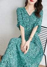 Load image into Gallery viewer, Boutique Green V Neck Print Tie Waist Chiffon Dresses Summer