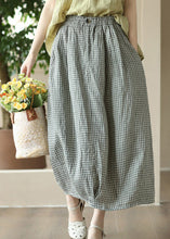 Load image into Gallery viewer, Boutique Grey Green Plaid Elastic Waist Linen Maxi Skirt Summer