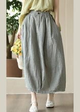 Load image into Gallery viewer, Boutique Grey Green Plaid Elastic Waist Linen Maxi Skirt Summer