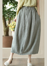 Load image into Gallery viewer, Boutique Grey Green Plaid Elastic Waist Linen Maxi Skirt Summer