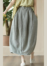 Load image into Gallery viewer, Boutique Grey Green Plaid Elastic Waist Linen Maxi Skirt Summer