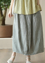 Load image into Gallery viewer, Boutique Grey Green Plaid Elastic Waist Linen Maxi Skirt Summer