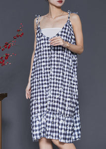 Boutique Grey Plaid Cotton Spaghetti Strap Dress Summer