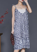 Load image into Gallery viewer, Boutique Grey Plaid Cotton Spaghetti Strap Dress Summer