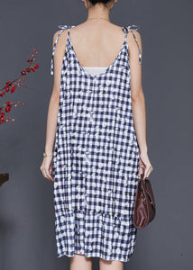 Boutique Grey Plaid Cotton Spaghetti Strap Dress Summer