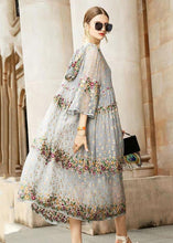 Load image into Gallery viewer, Boutique Grey V Neck Embroidered Lace Tulle Dresses Two Pieces Set Spring