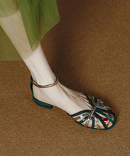 Load image into Gallery viewer, Boutique Hollow Out Splicing Walking Sandals Blackish Green Faux Leather