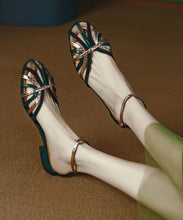 Load image into Gallery viewer, Boutique Hollow Out Splicing Walking Sandals Blackish Green Faux Leather