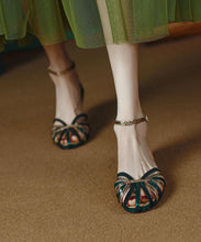 Load image into Gallery viewer, Boutique Hollow Out Splicing Walking Sandals Blackish Green Faux Leather