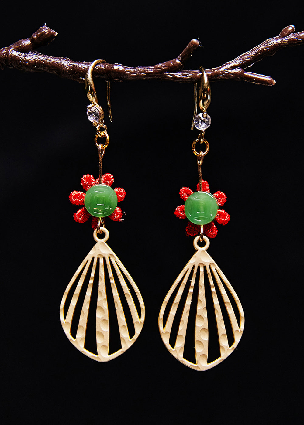 Boutique Jade Gilding Sector Drop Earrings