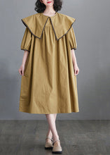 Load image into Gallery viewer, Boutique Khaki Sailor Collar Patchwork Cotton Maxi Dresses Half Sleeve